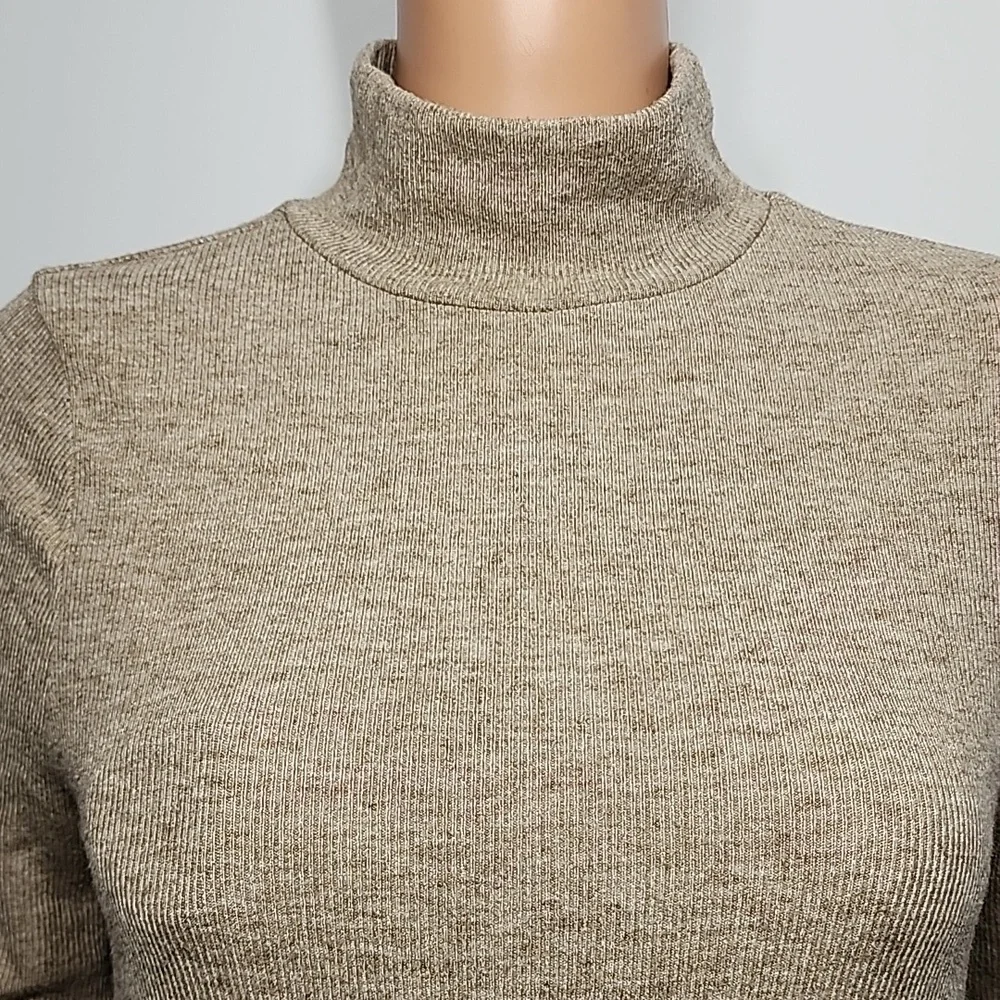 Doe & Rae Womens Mock Neck Ribbed Tan Sweater Top long sleeve Size‎ M